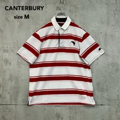 CANTERBURY カンタベリー ラグビーシャツ ポロシャツ 半袖 ボーダー ワンポイント キウイ ロゴ 刺繍 ホワイト レッド M ポリエステル コットン 襟切替 4091414S43 RA35174 古着 希少デザイン スポーツ ★ ■◆のサムネイル