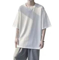 [SLOW＆MELLOW] メンズ オーバーサイズ 半袖 Tシャツ ワッフル ビッグシルエット クルーネック カジュアル ストリート ゆったり トップス 2カラー 大きい 大きめ 韓国 シンプル 無地 黒 白 色 ホワイト ブラック 春  [ホワイト] [M]