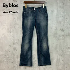 Byblos ビブロス ブルー イタリア製 インポート デニム ジーパン パンツ ボトムス ローライズ ブーツカット フレア ジーンズ 26インチ Swinger International 廃盤 希少 デザインステッチ ロゴボタン ストレッチ 古着 ★ ■■のサムネイル