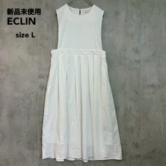 新品 未使用 ECLIN エクラン ホワイト ワンピース ロング マキシ丈 ノースリーブ タック フレア ウエスト切り替え ギャザー Aライン バックオープン 背中あき クルーネック 無地 清潔感 上品 フェミニン Lサイズ 223A2219EC ★ ■◆のサムネイル