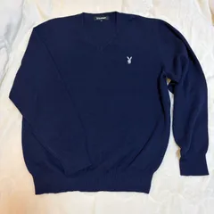 【美品】PLAYBOY ニット セーター ネイビー LLサイズ ワンポイントロゴ Vネック メンズ 大きめ