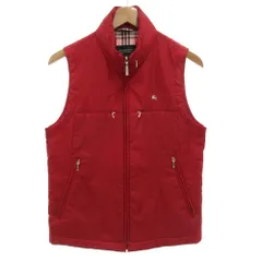 バーバリーブラックレーベル BURBERRY BLACK LABEL 中綿ベスト ジャケット ジップアップ 裏地チェック ホース刺繍 フード収納 M 赤 レッド /GV ■GY50