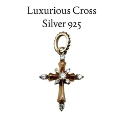 【繊細な輝き】ペンダントトップ  クロス 十字架 ジルコニア Silver 925 刻印 シルバー ヴィンテージ デザイン ネックレス　ネックレストップ ユニセックス メンズ レディース ブロンズゴールドのサムネイル