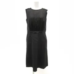 ランバン LANVIN COLLECTION ノースリーブ ワンピース ひざ丈 プリーツ 40 黒 ブラック /JS