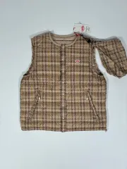 (W)DANTON ダントン インナーダウン クルーネック BEST ベスト ベージュ CHECK Sサイズ