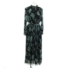 ザラ ZARA ワンピース XS 黒 水色 長袖 花柄 プリーツ /JP