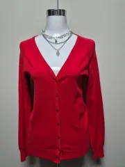 赤色 Vネック カーディガン