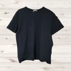 A1512 ザラ ZARA Tシャツ 半袖 カットソー(M) 黒 無地 綿 Uネック ノーカラー