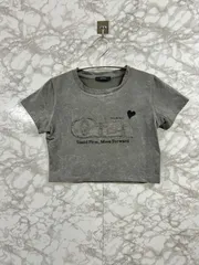 EMODA エモダ ロゴパッチミニマルTシャツ クロップドT グレー◆Size Free