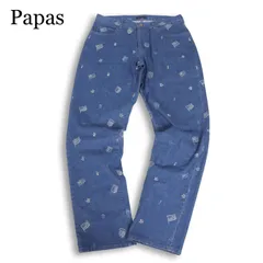 Papas パパス 通年 ロゴ エンブレム 星条旗 刺繍 総柄★ ストレッチ デニム パンツ 日本製 ジーンズ Sz.33 メンズのサムネイル