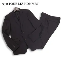 5351 POUR LES HOMMES 5351プールオム 通年 背抜き★ シャドーストライプ スリム セットアップ スーツ Sz.2 メンズ 黒のサムネイル