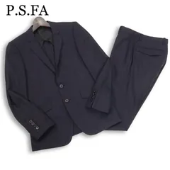P.S.FA パーフェクトスーツファクトリー 通年 背抜き★ シルク混 ストライプ セットアップ スーツ Sz.88Y4 メンズ 紺