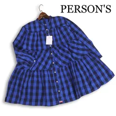 【新品】 PERSON'S NOBUO IKEDA パーソンズ ノブオイケダ 長袖 ブロックチェック フリル シャツ チュニック Sz.M レディース