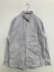 UNIQLO ユニクロ シャツ/ブラウス M ブルー コットン ストライプ柄 ミドル丈 ボタンダウン 長袖