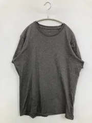 UNIQLO ユニクロ Tシャツ/カットソー L グレー 無地 ミドル丈 半袖 クルーネック(丸首)