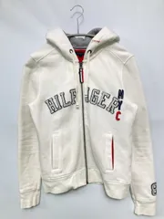 TOMMY HILFIGER トミーヒルフィガー パーカー S ホワイト コットン スウェット ワンポイント ブランドロゴ 刺繍 ジップアップ 長袖