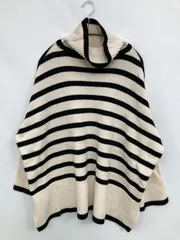 ニット/セーター M アイボリー ナイロン ボーダー柄 ニット ミドル丈 長袖 タートルネック/ハイネック