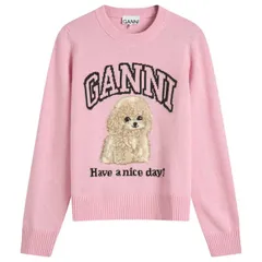 ガニー レディース アウター ニット・セーター クルーネック ウール グラフィック GANNI Graphic Wool Mix Poodle Crewneck Chalk Pink チョークのサムネイル