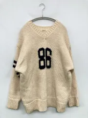 FREAK'S STORE フリークスストア ニット/セーター F アイボリー ウール・ニット 前面プリント ライン柄 ミドル丈 長袖 Vネック