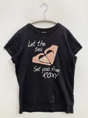 ROXY ロキシー Tシャツ/カットソー L ブラック 前面プリント バックプリント ブランドロゴ ミドル丈 クルーネック(丸首) 半袖