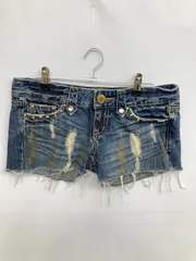 VENCE ヴァンス デニムパンツ L ブルー ショート・ひざ上丈 無地 刺繍 ビジュー ローライズ ヴィンテージ クラッシュ・ダメージのサムネイル