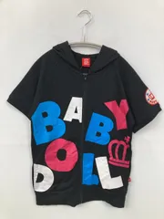 BABYDOLL ベビードール パーカー S ブラック コットン 前面プリント バックプリント ブランドロゴ ジップアップ 半袖