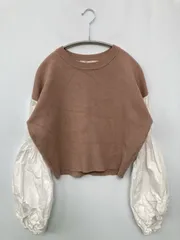 MOUSSY マウジー ニット/セーター F ベージュ コットン ウール・ニット 無地 ショート丈 長袖 クルーネック(丸首)