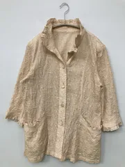 noa-ge シャツ/ブラウス L ベージュ コットン ナイロン フリル 刺繍 その他総柄 ミドル丈 半端袖 スタンドカラー