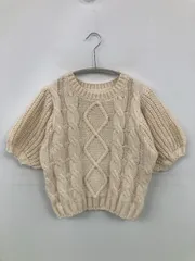 ニット/セーター アイボリー 無地 ショート丈 半袖 クルーネック(丸首)