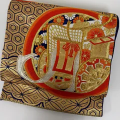 袋帯 セミアンティーク 唐織 丸文に御所車 七宝 正絹 着物 MA-5413