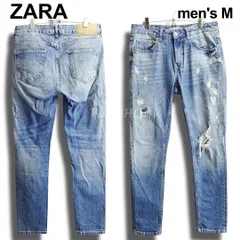 ZARA　ザラ　スリムフィットデニム　W32（約84cm　W33相当）　ストレッチ　クラッシュ加工　ライトインディゴ　トルコ製　メンズ