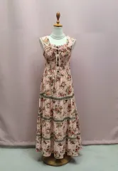 日本輸入 フラワー レース バイカラー ロング丈ワンピース