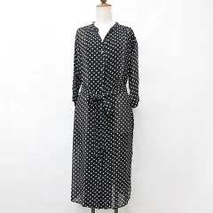 メイソングレイ MAYSON GREY ワンピース ロング 七分袖 スキッパー 総柄 ドット ベルト 前ボタン開き 黒 白 ブラック ホワイト 2