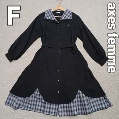 axes femmeアクシーズファム 黒長袖ワンピース　王冠　チェック　 ウエストリボン付き　フリーサイズ