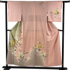 訪問着 身丈153.5cm 裄丈62cm S 袷 雪輪 橘花 金彩 染め分け 抹茶色 正絹 秀品 【中古】のサムネイル