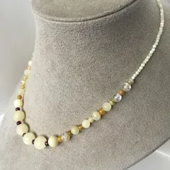 ★天然石★スイショウ＆ガーネット★パールネックレス★ハンドメイド★ファッション★デザイン★ネックレス★