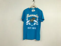 美品本物アバクロンビーアンドフィッチAbercrombie&Fitchアバクロコットンプリントワッペン刺繍半袖Tシャツメンズサーフアメカジミリタリーストリートスケーターワークビジネススーツモードゴルフ青ブルーL香港製