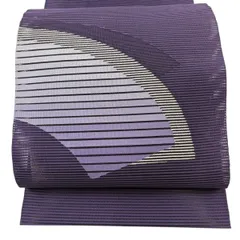 【美品】 名古屋帯 秀品 夏帯 絽 八寸名古屋帯 トンネル仕立て 扇面 縞 銀糸 紫 正絹 【中古】