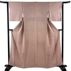 小紋 身丈159cm 裄丈64cm M 袷 落款 花丸文 地紋 金彩 薄小豆 正絹 優品 一つ紋 【中古】