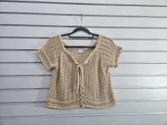 アイボリー 紐装飾 クロップド ニット メッシュ ベスト/ボ