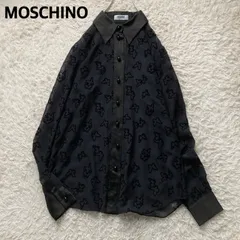 美品 MOSCHINO モスキーノ チープアンドシック シアーシャツ ブラウス シースルー 透け感 長袖 蝶 バタフライ 総柄 エレガント 上品 黒 ブラック レディース S M相当 I38サイズ シルク使い パーティー デート お出かけ Y2Kのサムネイル