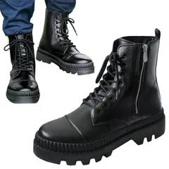 ALVEIN シークレットシューズ シークレットブーツ ワークブーツ ショートブーツ メンズ 6cm ハイカット 厚底 サイドジッパー 脚長効果 身長UP 身長アップ (25.0 cm) [ブラック] [25.0 cm]のサムネイル