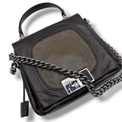 希少 CELINE セリーヌ  2way リザードエンボス チェーン ハンドバッグ ショルダー レザー カーキ ブラウン 南京錠