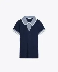 (新 商品) ZARA ザラ ピーターパン カラー ゴージ 半袖 Tシャツ