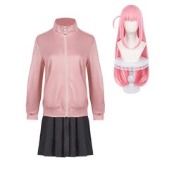 신품 [CR ROLECOS] 고토 혼자 코스프레 의상 보치자로 트 코스프레 고토 혼자 코스프레 보치 짱 보치 짱 가발 풀 세트 의상 어른용 가장 문화제 (S)