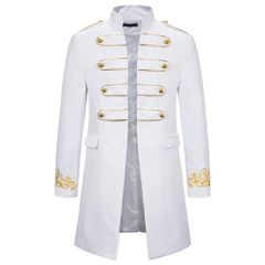 新品 NACZHLOVELL 表演服 中世紀 貴族服裝 男士 長款外套 變裝 角色扮演 歐洲風格 復古風格 拿破崙風格夾克 成人 王子 將軍 服裝 成人 萬聖節 英國 豪華 派對 服飾 宮廷服 戲劇 舞台 (白色 L)