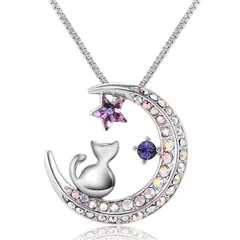 [Richapex] シルバー 925 ネックレス レディース クリスタル ジルコニア 金属アレルギー対応 ペンダント 人気 女性 ハート 猫 星 三日月 誕生石 ブルー 鎖骨チェーン 魔眼 お守り アクセサリー 人気 華やか 音符