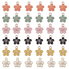 [SUNNYCLUE] 蝶恋花 6色60個 フラワー ネックレス さくら ピアス 和風 イヤリング 花型 エナメル キーホルダー チョーカー ブレスレット メタルパーツ アクセサリーパーツ 基礎パーツ マカロン 飾り物 ジュエリー作り レディース デコキット