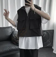 再入荷 サマーベスト フード付き メンズ サマーパーカー 大きいポケット パーカー ノースリーブ 夏 ベスト プルオーバー ゆったり ジレベスト レトロ ☆