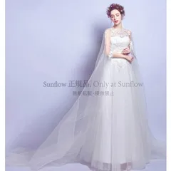 再入荷 ウェディングドレス ロングベール チュール レース ロング丈 結婚式 二次会 ホワイト 白 小さいサイズ 花柄 刺繍 フェミニン エレガント